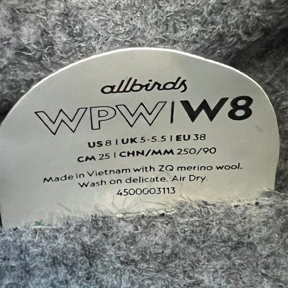 COPY - Allbirds Women’s Wool Pipers Woven Sneaker Sz 8 Pewter Grey Blizzard EUC - Picture 9 of 9